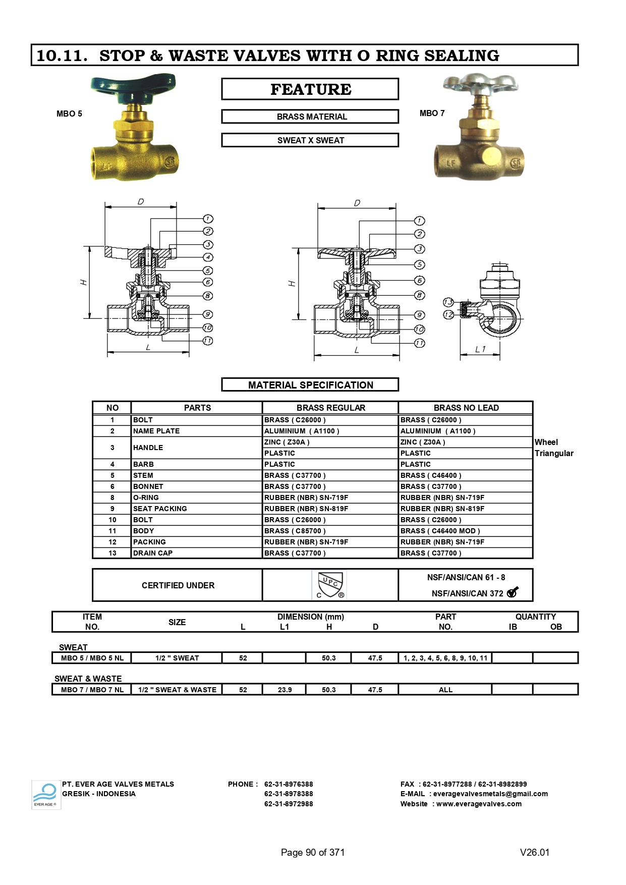 STOP & WASTE VALVES WITH O-RING SEALING - MBO 5 - MBO 7